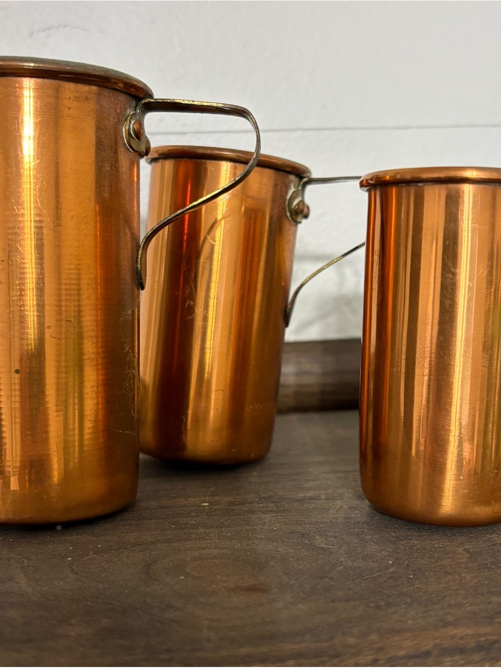 Copper Measuring Cups with Brass Handles - Set of 3
